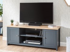 GFW Lancaster Slate Blue and Oak 2 Door Large TV Cabinet (Flat Packed)