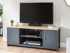 GFW GFW Lancaster Slate Blue and Oak 2 Door Large TV Cabinet (Flat Packed)