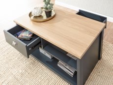 GFW Lancaster Slate Blue and Oak 2 Drawer Coffee Table (Flat Packed)