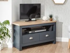 GFW GFW Lancaster Slate Blue and Oak 2 Drawer Corner TV Cabinet