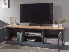 GFW GFW Kendal Slate Blue and Oak 2 Door Large TV Cabinet (Flat Packed)
