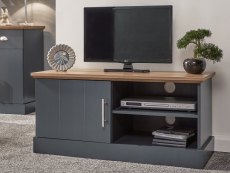 GFW Kendal Slate Blue and Oak 1 Door Small TV Cabinet (Flat Packed)