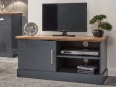 GFW GFW Kendal Slate Blue and Oak 1 Door Small TV Cabinet (Flat Packed)