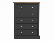 LPD Devon 5 Drawer Charcoal and Oak Chest of Drawers (Flat Packed)