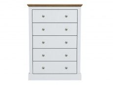 LPD Devon 5 Drawer White and Oak Chest of Drawers (Flat Packed)