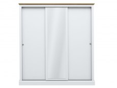 LPD Devon White and Oak Sliding Door Mirrored Large Triple Wardrobe (Flat Packed)