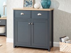 GFW Lancaster Slate Blue and Oak 2 Door 2 Drawer Compact Sideboard (Flat Packed)