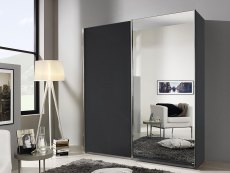 Rauch Rauch Esme 136cm Metallic Grey and Basalt Glass Sliding Door Large Double Wardrobe (Flat Packed)