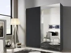 Rauch Rauch Esme 181cm Metallic Grey and Basalt Glass Sliding Door Large Double Wardrobe