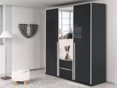 Rauch Rauch Esme 136cm Metallic Grey and Basalt Glass 3 Door 2 Drawer Mirrored Triple Wardrobe (Flat Packe