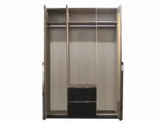 Rauch Esme 136cm Grey and Basalt Glass 3 Door 2 Drawer Mirrored Triple Wardrobe