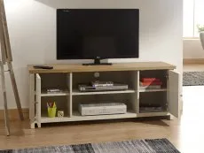 GFW Lancaster Cream and Oak 2 Door Large TV Cabinet