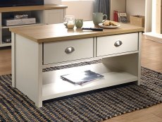 GFW Lancaster Cream and Oak 2 Drawer Coffee Table (Flat Packed)