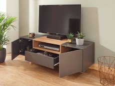 GFW Modena Grey and Oak Effect 2 Door 1 Drawer TV Cabinet (Flat Packed)