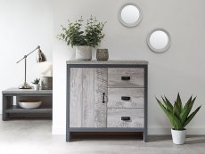 GFW GFW Boston Grey Wood Effect 1 Door 3 Drawer Multi Storage Unit (Flat Packed)
