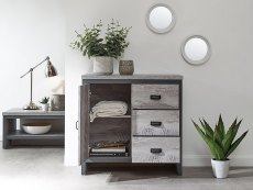 GFW GFW Boston Grey Wood Effect 1 Door 3 Drawer Multi Storage Unit (Flat Packed)