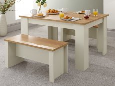 GFW Lancaster 150cm Cream and Oak Dining Table and 2 Bench Set