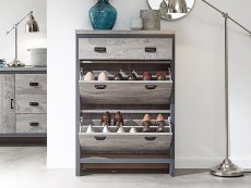 GFW Boston Grey Wood Effect 2 Tier 1 Drawer Shoe Cabinet (Flat Packed)