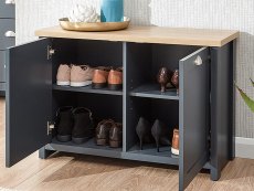 GFW GFW Lancaster Slate Blue and Oak 2 Door Shoe Cabinet (Flat Packed)