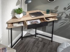 GFW Telford Dark Oak and Black 1 Drawer Corner Desk (Flat Packed)