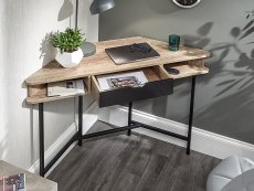 GFW GFW Telford Dark Oak and Black 1 Drawer Corner Desk (Flat Packed)