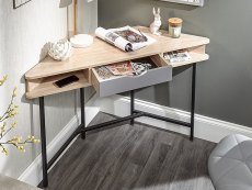 GFW Telford Light Oak and Grey 1 Drawer Corner Desk (Flat Packed)