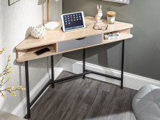 GFW Telford Light Oak and Grey 1 Drawer Corner Desk (Flat Packed)