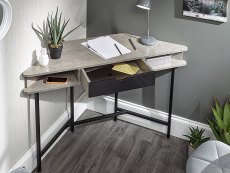 GFW GFW Telford Concrete Effect and Black 1 Drawer Corner Desk (Flat Packed)
