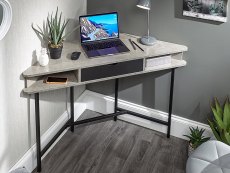 GFW GFW Telford Concrete Effect and Black 1 Drawer Corner Desk (Flat Packed)