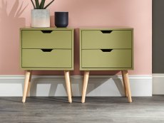 GFW Nyborg Boa Green Pair of 2 Bedside Cabinets (Flat Packed)