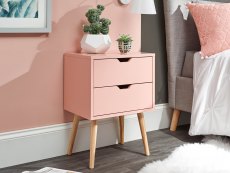 GFW Nyborg Coral Pink Pair of 2 Bedside Cabinets (Flat Packed)