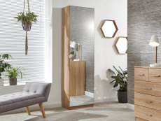 GFW GFW Rhone 180cm Oak Mirrored Shoe Cabinet (Flat Packed)