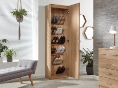 GFW GFW Rhone 180cm Oak Mirrored Shoe Cabinet (Flat Packed)