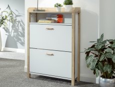 GFW GFW Berwick White and Light Oak 2 Tier Shoe Cabinet (Flat Packed)