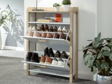 GFW GFW Berwick White and Light Oak 2 Tier Shoe Cabinet (Flat Packed)
