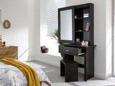 GFW GFW Hobson Espresso 1 Drawer Mirrored Storage Unit and Stool (Flat Packed)