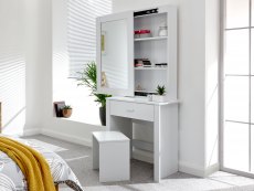 GFW GFW Hobson White 1 Drawer Mirrored Storage Unit and Stool (Flat Packed)