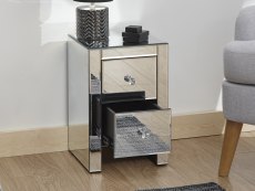 GFW GFW Atlantic Clear Glass 2 Drawer Narrow Mirrored Bedside Cabinet (Assembled)