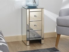 GFW GFW Atlantic Clear Glass 3 Drawer Narrow Mirrored Bedside Cabinet (Assembled)