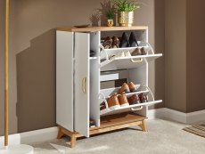 GFW GFW Nordica Oak and White Shoe Cabinet (Flat Packed)