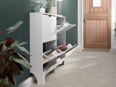 GFW GFW Osaka White 4 Drawer Narrow Shoe Cabinet (Flat Packed)