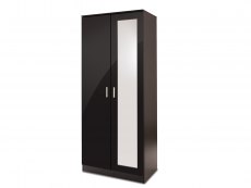 GFW GFW Ottawa Black High Gloss 2 Door 1 Mirror Double Wardrobe (Flat Packed)