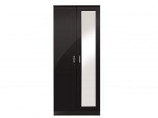 GFW GFW Ottawa Black High Gloss 2 Door 1 Mirror Double Wardrobe (Flat Packed)