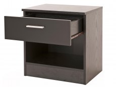 GFW GFW Ottawa Black High Gloss 1 Drawer Bedside Cabinet (Flat Packed)