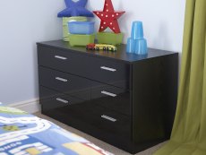 GFW GFW Ottawa Black High Gloss 6 Drawer Chest of Drawers (Flat Packed)