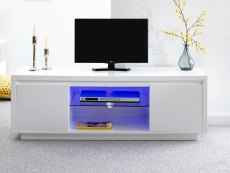 GFW Polar White High Gloss 2 Door Large TV Cabinet with LED (Flat Packed)