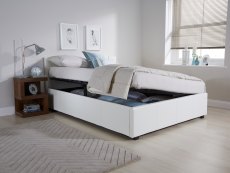 GFW Ecuador 4ft Small Double White Upholstered Faux Leather Side Lift Ottoman Bed Frame