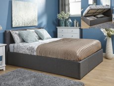 GFW Ecuador 4ft6 Double Grey Hopsack Upholstered Fabric Side Lift Ottoman Bed Frame
