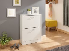 GFW GFW Stirling White 2 Tier Shoe Cabinet (Flat Packed)