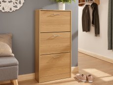 GFW GFW Stirling Oak 3 Tier Shoe Cabinet (Flat Packed)